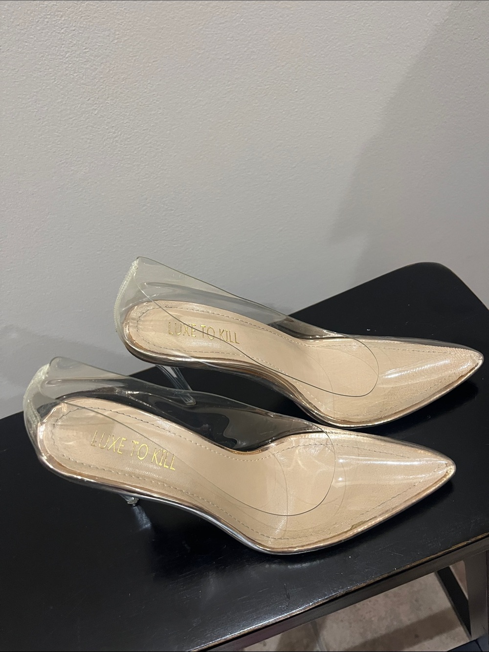 Luxe To Kill London Clear Pointed-Toe Stilettos with Nude Insole - Picture 3 of 9